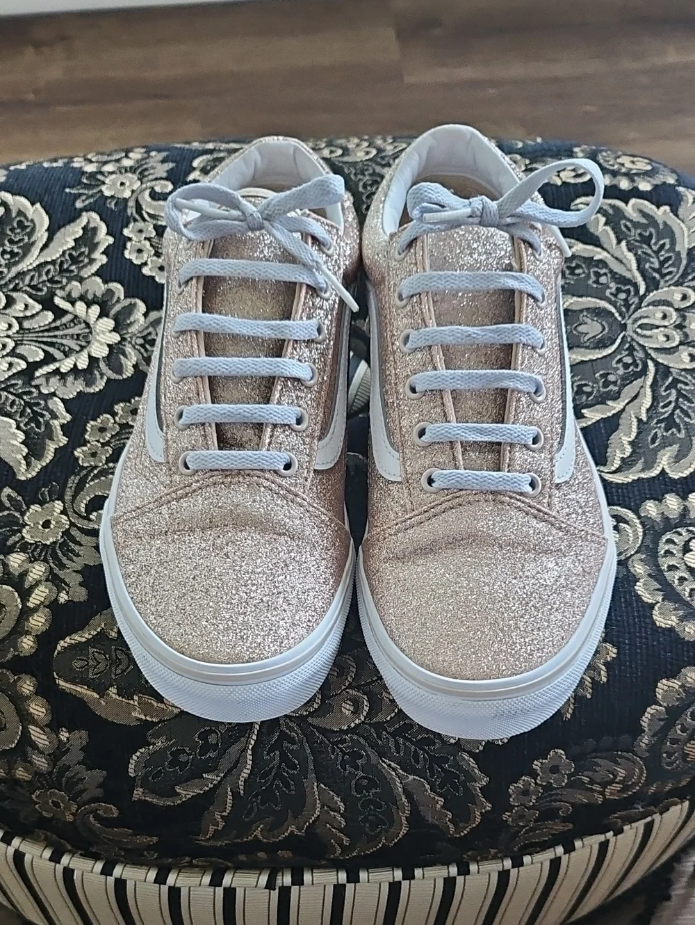 Vans Womenโs Glitter Old Skool Sneakers - Rose Gold - Picture 3 of 13